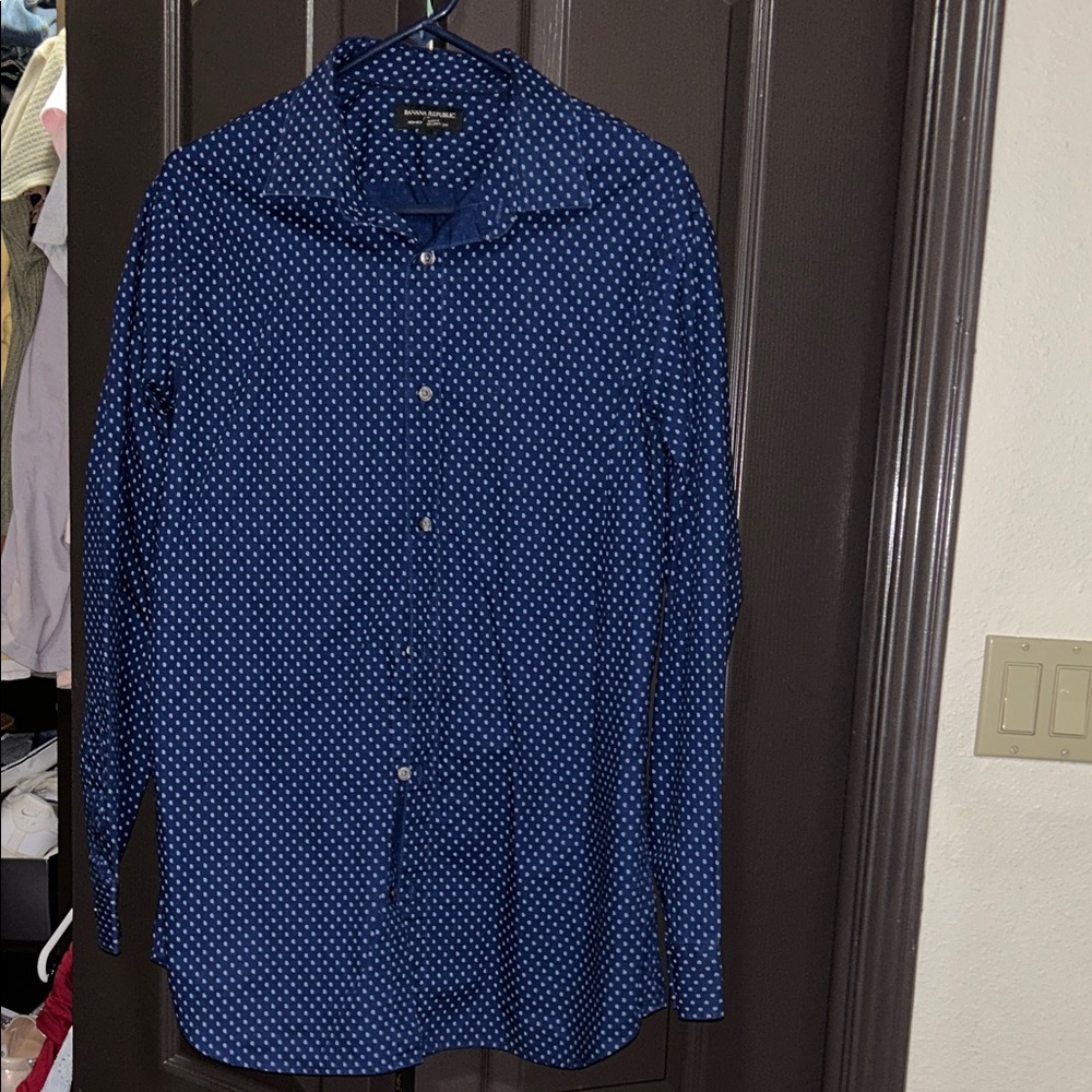 Banana Republic Navy Polka Dot Button Down Shirt